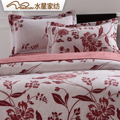 水星家紡全棉貢緞拉舍爾絨四件套103589 品質與舒適的完美融合